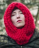czapki damskie Czerwona kominiarka kapturek MERINO