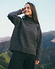 swetry damskie  TAJRA - Oversizowy Sweter z Golfem Szary Melanżowy 100% Wełny Merino