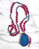 wisiory UNIKATOWY naszyjnik supełkowany : fuchsia & blue : agat i jadeit