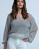 swetry damskie  Lekki sweter mgiełka z dekoltem w serek z wełny alpaki F1853 Szary