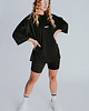 t-shirt damskie Czarna koszulka oversized z napisem BONJOUR