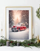 fotografia PLAKAT świąteczny, zimowa dekoracja, vintage auto