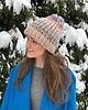 czapki damskie Wełniana czapka handmade kolorowe ozdobne włóczki wełna jasny beż
