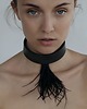 chokery CHOKER skóra naturalna czarny strusie piora naszyjnik boho