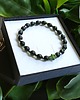 bransoletki z kamieni naturalnych HAMSA - ochrona - fasetowany onyks mat, hematyt emerald