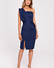 sukienki midi damskie Sukienka na jedno ramię-granatowa(M-673)