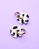 kolczyki z masy plastycznej Kolczyki kwiatki we wzór krowich ciapek (robione ręcznie z gliny polimerowej)