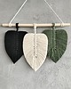 makramy Makrama Liście Modern Loft Ozdoba Nad Biurko Czerń 40x25 cm