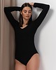 body damskie GALI - czarne body damskie z mikromodalu z długim rękawem