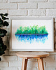 obrazy Akwarela Abstrakcja Zieleń Niebieski Natura Jezioro Trawa 30x40 LP-Arts