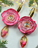 kolczyki z masy plastycznej Kolczyki kwiaty z kryształami - róż i złoto