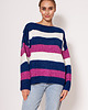 swetry damskie  Oversize'owy sweter w paski - SWE299 kobalt/róż/ecru MKM