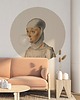 tapety i naklejki ścienne Mural DOTS  Kobieta z Gumą Balonową KREMOWY- okrągła dekoracja ścienna