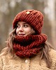 czapki damskie Wełniana czapka i komin- komplet zimowy peruvian WOOLY rudy brąz