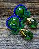 kolczyki soutache Zieleń i granat- kolczyki soutache z kryształkami