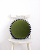 poduszki gładkie Poduszka welur okrągła z pomponami boho brudny zielony