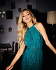 sukienki maxi damskie Suknia z dekoltem typu halter-szmaragdowa(M-721)