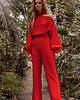 kombinezony damskie Kombinezon z bufiastymi rękawami-czerwony(M-528)