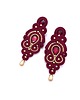 kolczyki soutache Kolczyki sutasz bordowe ze złotem Olia wieczorowe z kryształkami