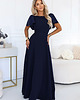 sukienki maxi damskie 694-4 MIRELLA Elegancka rozkloszowana sukienka maxi z cekinami - granat