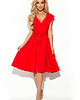 sukienki midi damskie 348-4 SCARLETT - rozkloszowana sukienka z kopertowym dekoltem - CZERWONA