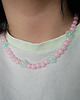 chokery Różowy naszyjnik choker z koralików miętowe kwiatki