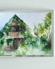 obrazy WYPRZEDAŻ SZTUKI! Akwarela Dom w zieleni oryginalny obraz 300g A4 21x30 cm