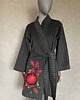 płaszcze damskie Kimono płaszcz wełna kwietny wzór.