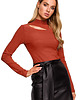 bluzki z długim rękawem damskie Golf z wycięciem-ceglasty(M-608)