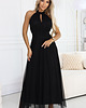 sukienki maxi damskie 662-2 Elegancka sukienka wieczorowa maxi halter - czarna
