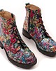 botki damskie Botki skórzane - suwak + sznurówki - kwiaty  (6380)