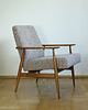 fotele Naturalna tkanina melnż Fotel Lisek PRL, Typ 300-190, Po renowacji, Vintage