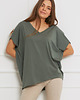 t-shirt damskie BLUZKA oversize - Tencel - zielona agawa