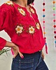 t-shirt damskie Bluzka ręcznie haftowana CAMA Czerwona kwiaty ONE SIZE