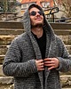 swetry męskie Męski Szary Ciepły Wełniany Kardigan Z Kapturem. Świetny Prezent Dla Niego.