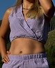 topy damskie Fioletowy top BOHO z lnianego muslinu