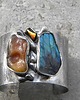 bransoletki wire wrapping Surowy labradoryt z bursztynem   - BRANSOLETA MANKIET - CUFF