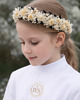wianki komunijne Opaska na komunię z suszonych i stabilizowanych kwiatów biel zieleń