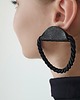 kolczyki - inne Kolczyki rope, bransoletka i pierscionek czarne z gładkiej skóry