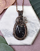 wisiory Miedziany wisiorek wire wrapping z obsydianem śnieżnym #434