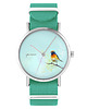 zegarki damskie Zegarek -  Kolorowy ptak - turkusowy, nylonowy
