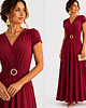 sukienki maxi damskie Bordowa  Maxi sukienka z drapowanym paskiem 34-48