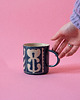kubki Duży Granatowy Kubek Ceramiczny w Stylu Vintage - Sgraffito, Ceramika