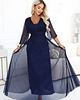 sukienki maxi damskie 654-7 Długa połyskująca sukienka plus size z dekoltem - granatowa