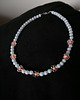 chokery Niebieski naszyjnik choker z koralików pomarańczowe kwiatki