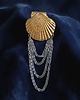 pierścionki - różne Broszka z prawdziwej muszli : złota muszla z łańcuszkami