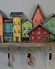 wieszaki Ręcznie Robiony Drewniany Wieszak na Klucze, Kolorowe Domki
