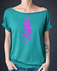 t-shirt damskie Piórko fluo róż Szafirowy Oversize