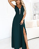 sukienki maxi damskie 648-1 Modna suknia maxi podkreślająca sylwetkę - butelkowa zieleń