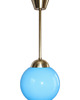 lampy wiszące Lampa wisząca z niebieskim szklanym kloszem, lata 40.
